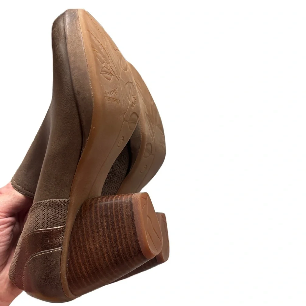 Dansko Marcia Boots Leather Burnish Nubuck Teak Brown Block Heel Size 37 Booties